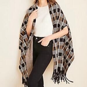Ann Taylor Black and Brown Plaid Wrap
